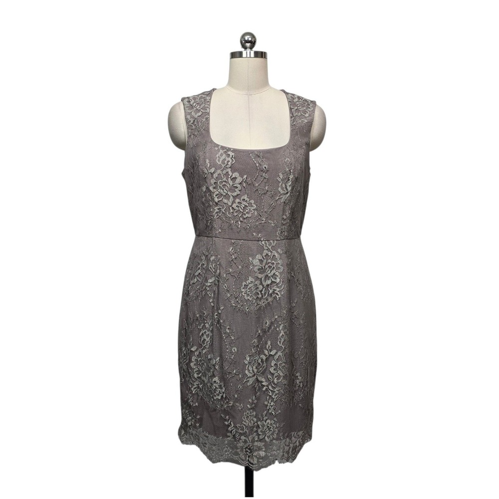 LK Bennett London Belitta Taupe Floral Lace Sheath Dress Square Neck Size 8